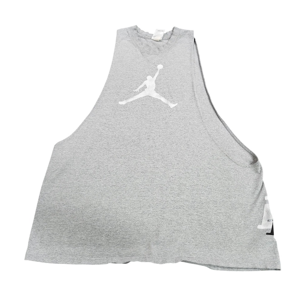 JORDAN BRAND TANK TOP MENS LARGE MUSCLE TEE HEATHER GREY JUMPMAN LOGO EUC